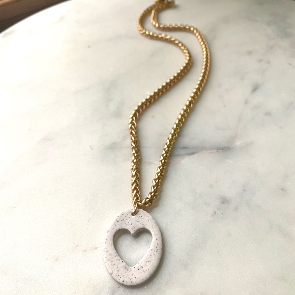 Polymer Clay Speckled White Heart Cut Out Pendant Necklace - Picture 3 of 6